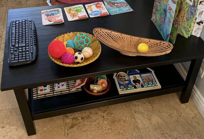Toy room storage on coffee table