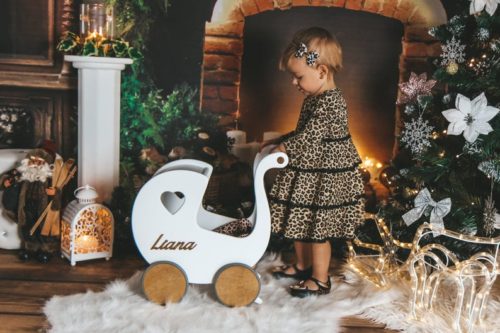 Wooden doll stroller and toddler