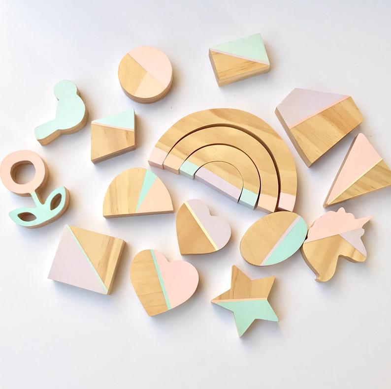 various shaped blocks with pastel colors