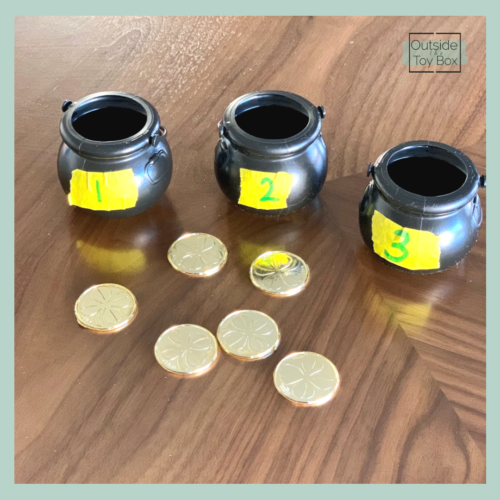 Gold coins next to pots labeled with numbers