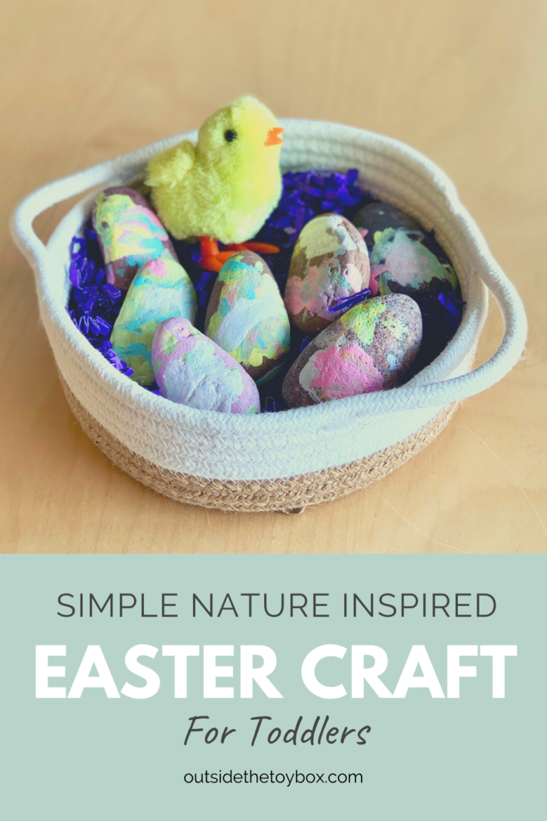 Easter basket with painted rocks