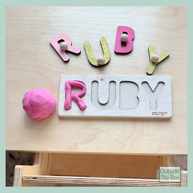 Letter puzzle with a play dough R
