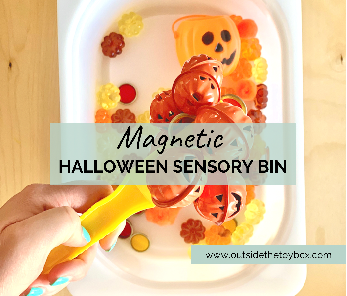 Learning Through Play with this Magnetic Halloween Sensory Bin