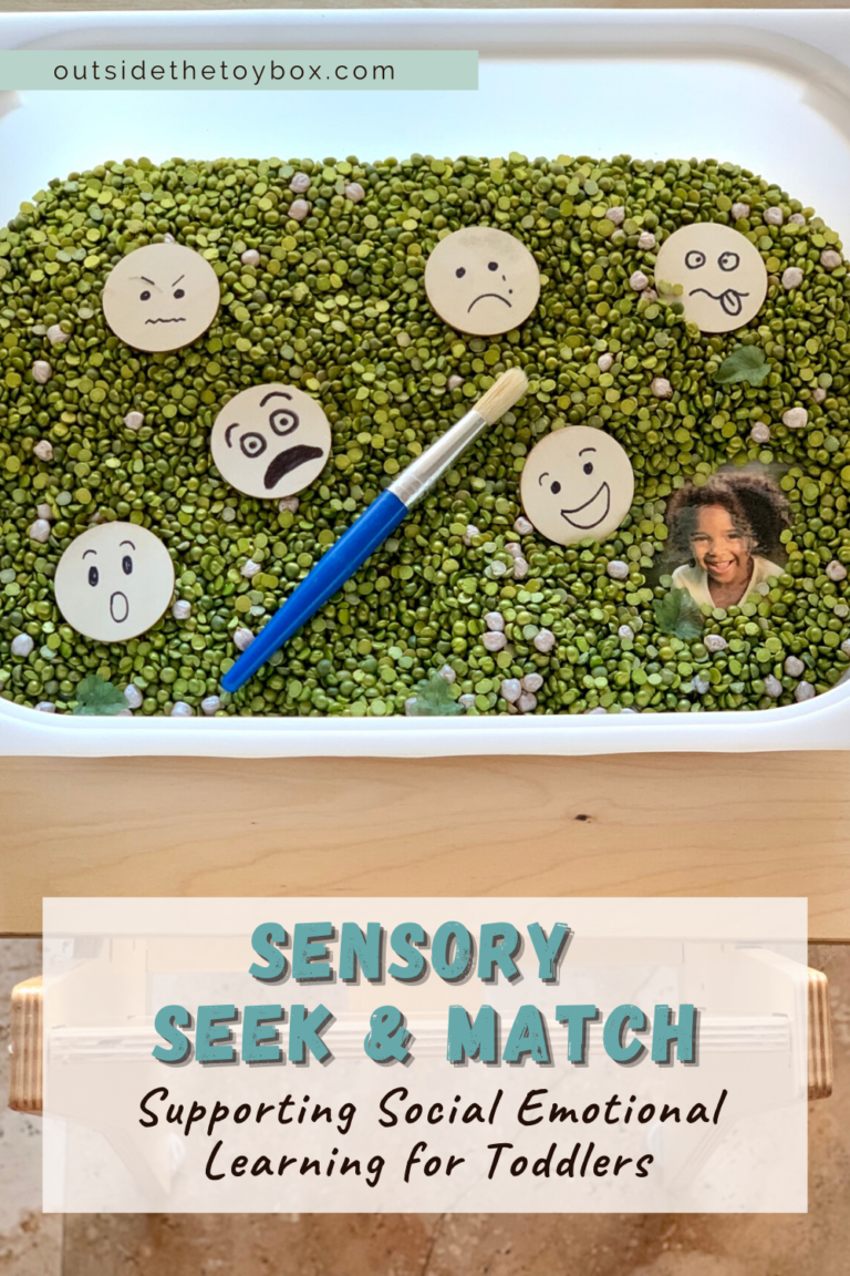 Emotion discs in sensory bin with emotion cards
